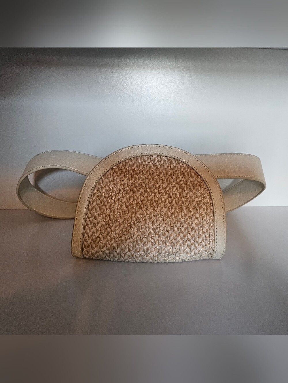 Cream Woven Half-Moon Belt Bag